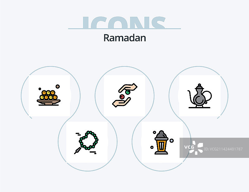 斋月线条填充图标包，5个图标设计，礼拜图片素材