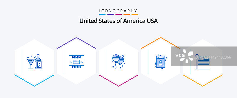包含美国国旗气球的25个蓝色图标包图片素材