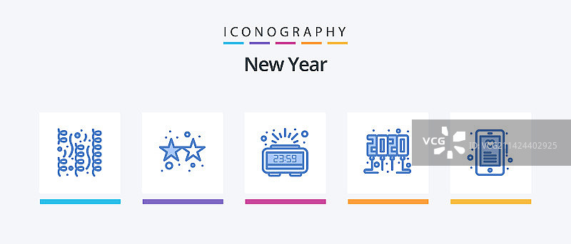 包含爱情设备的蓝色新年图标包图片素材