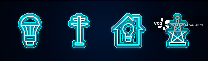 LED灯泡电塔和智能图标组合图片素材