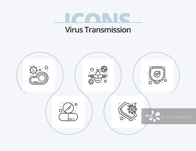 病毒传播线性图标包5个图标设计图片素材