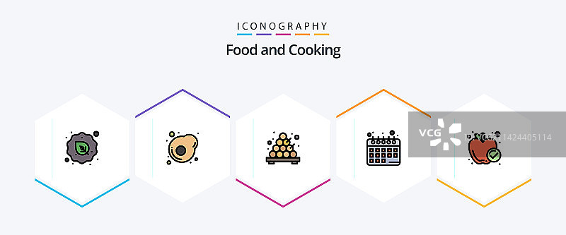 包含健康食品的25个填充线性图标包图片素材