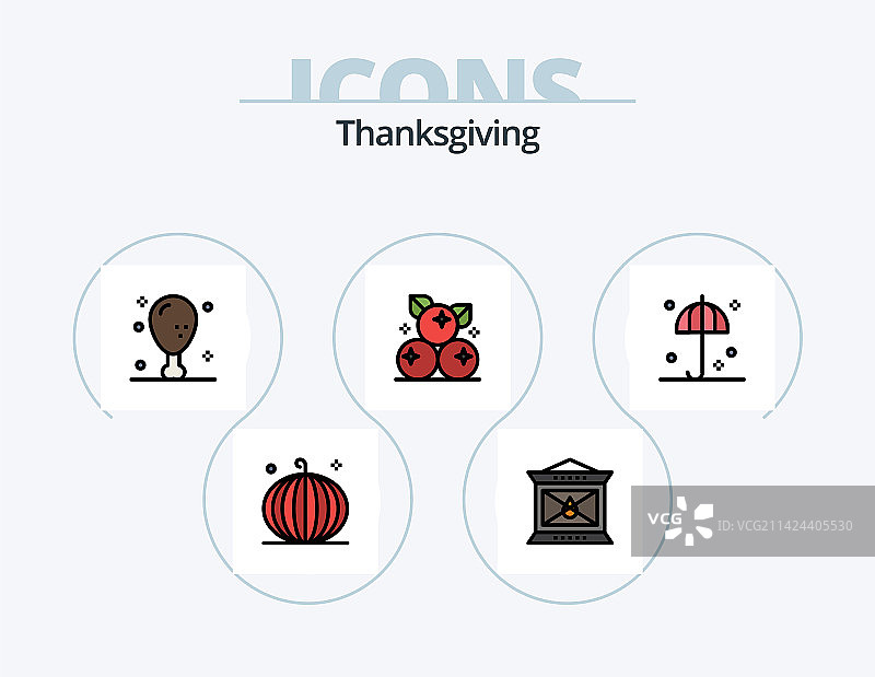 5个感恩节线性填充图标设计图片素材