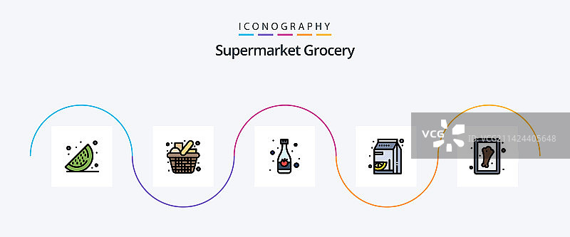 包含的食品杂货扁平五图标包图片素材