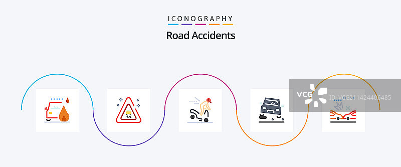 道路交通事故5个扁平图标包图片素材