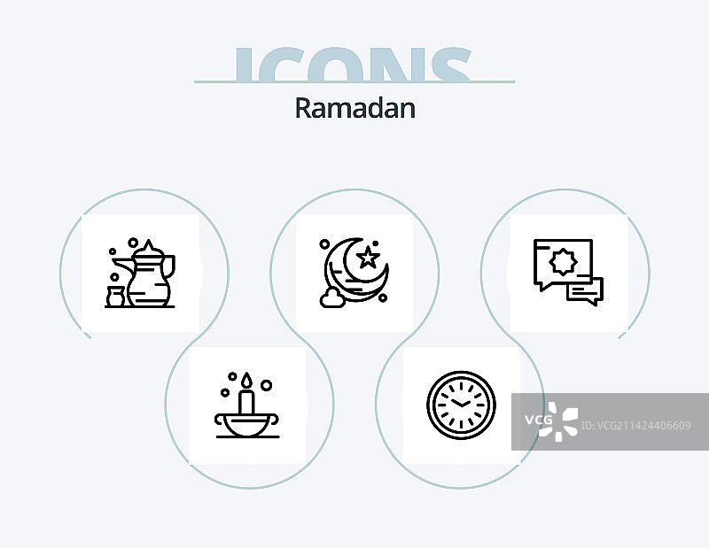 斋月线条图标包，5个伊斯兰图标设计图片素材