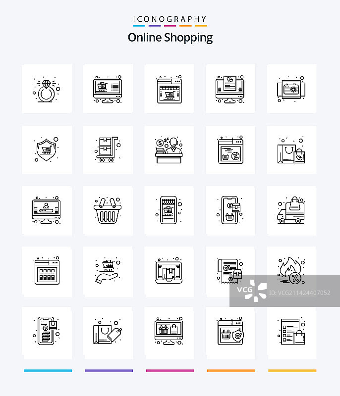 25个创意在线购物线性图标包图片素材