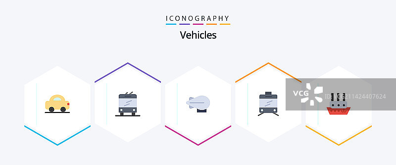 包含齐柏林飞艇的25个扁平车辆图标图片素材
