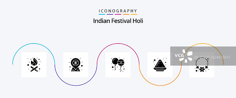 胡里节标志符号5图标包，含印度鲜花图片素材