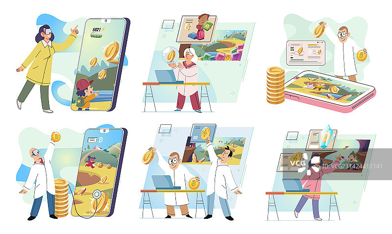 通过加密货币从游戏中获得力量的快乐男人图片素材