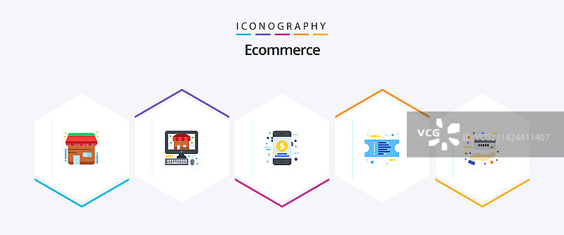 包含信用的电子商务25个扁平图标包图片素材