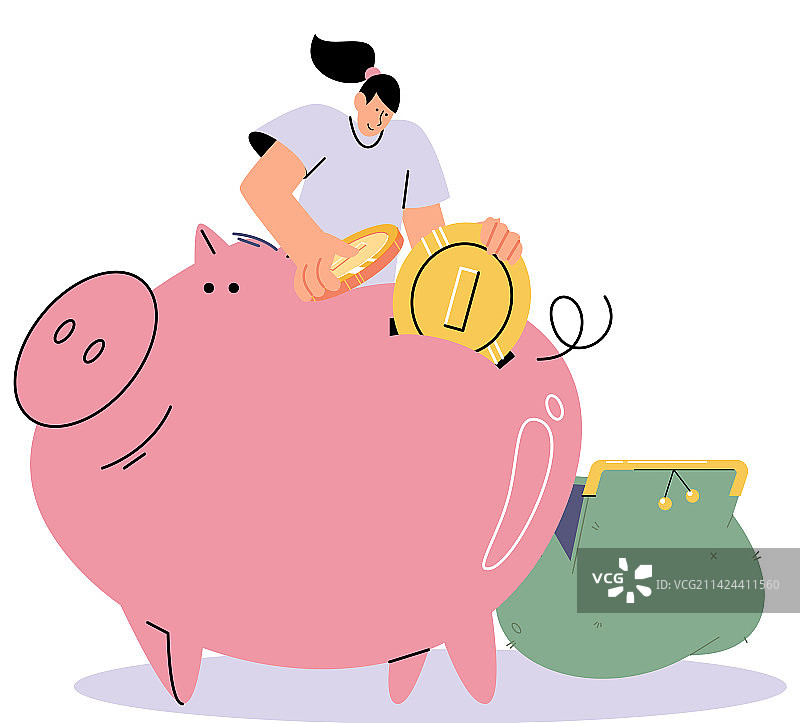 女人往存钱罐里放硬币图片素材