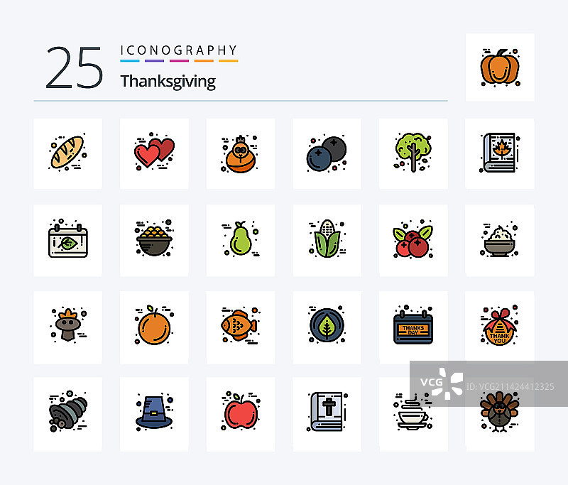 包含25个线条填充图标的感恩节图标包图片素材