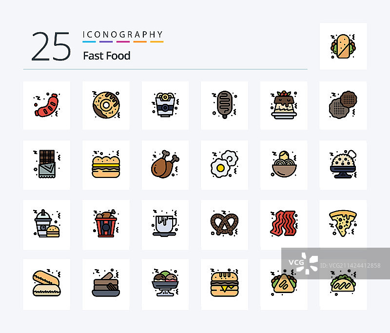 快餐线性填充图标包（25个）图片素材