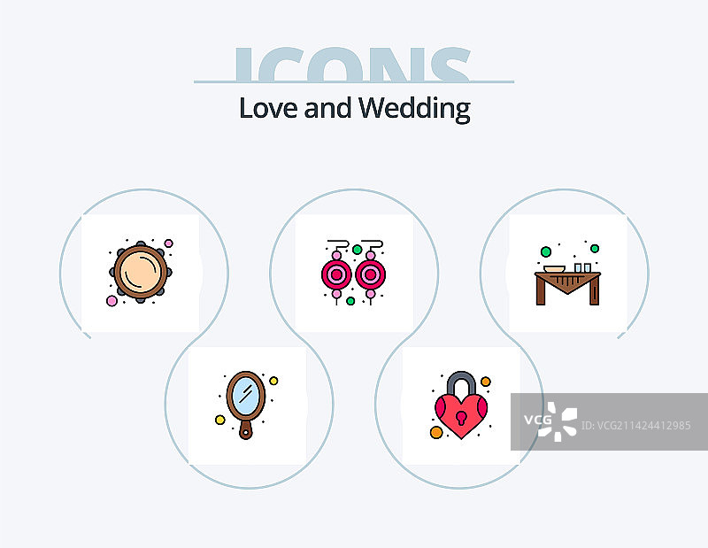 婚礼线性填充图标包：5个图标设计图片素材