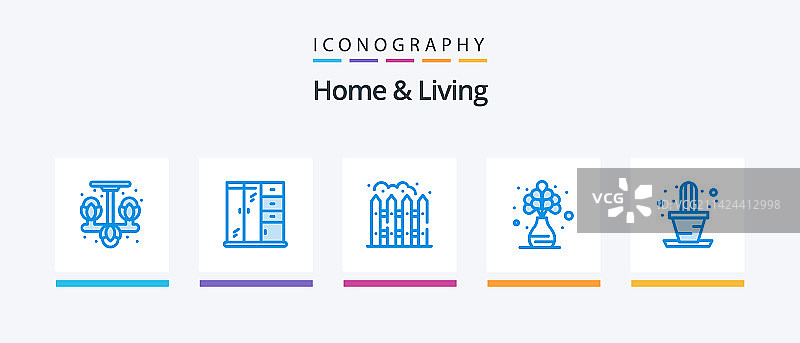 包含房屋的家居生活蓝色5图标包图片素材