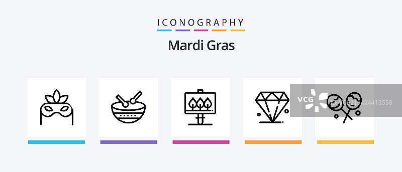 狂欢节线条5图标包，包括爱尔兰鼓图片素材