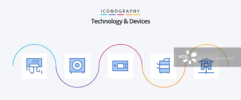 包含电子产品的蓝色设备5图标包图片素材