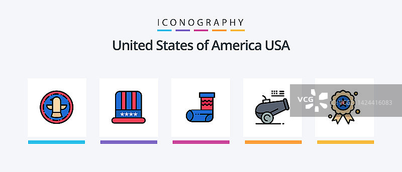 包含盾牌的美国线条填充5图标包图片素材