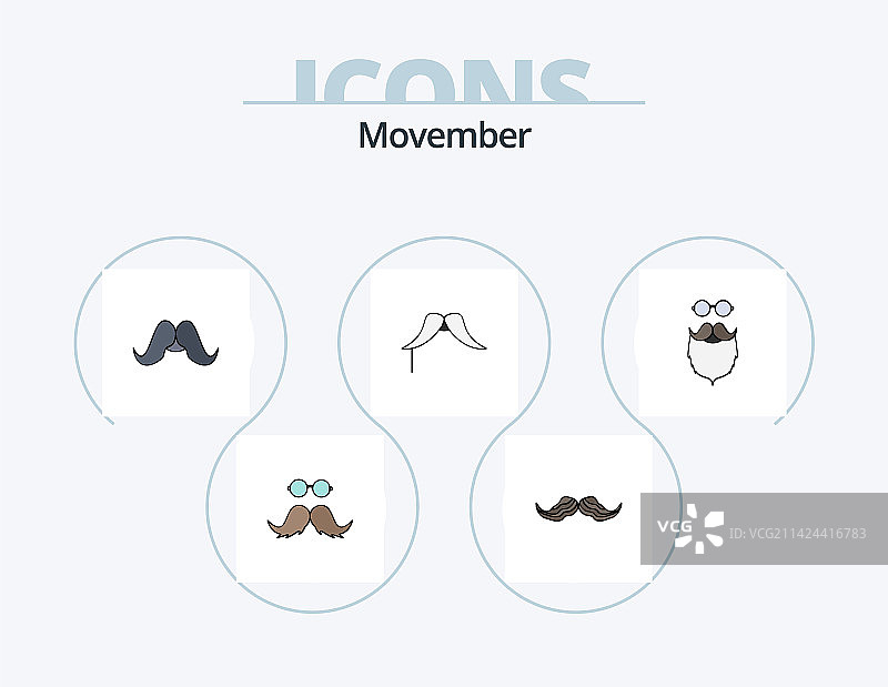 胡须月线性填充图标包5个图标设计图片素材