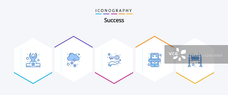 成功的蓝色图标包，包含成就等25个图标图片素材