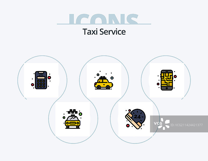 出租车服务线性填充风格图标包，5个图标设计图片素材