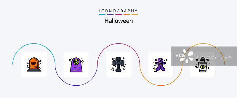 万圣节线性填充扁平风格图标包图片素材