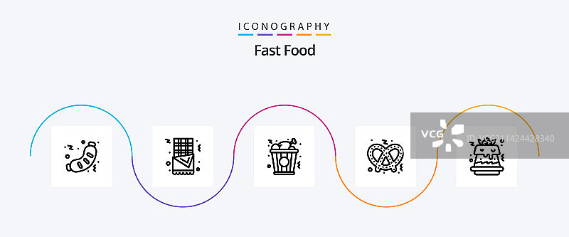 包含甜食的快餐线条图标包5图片素材