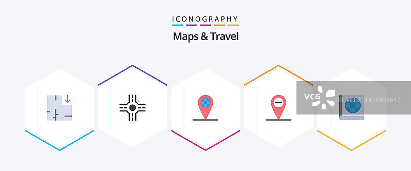 地图旅行25个扁平风格图标包图片素材