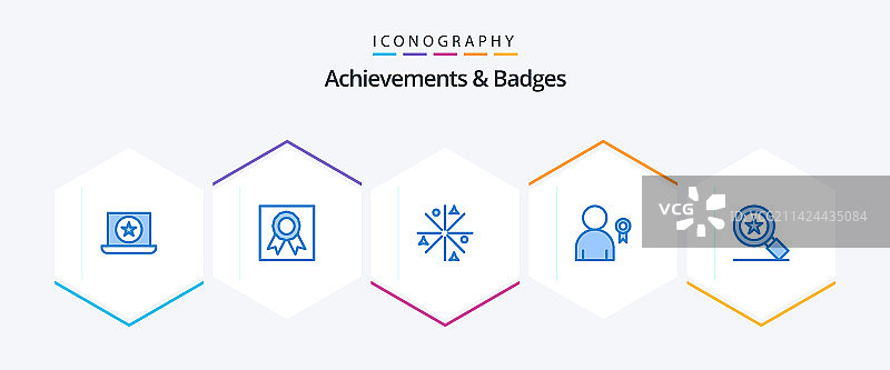 25个蓝色图标的成就和徽章包图片素材