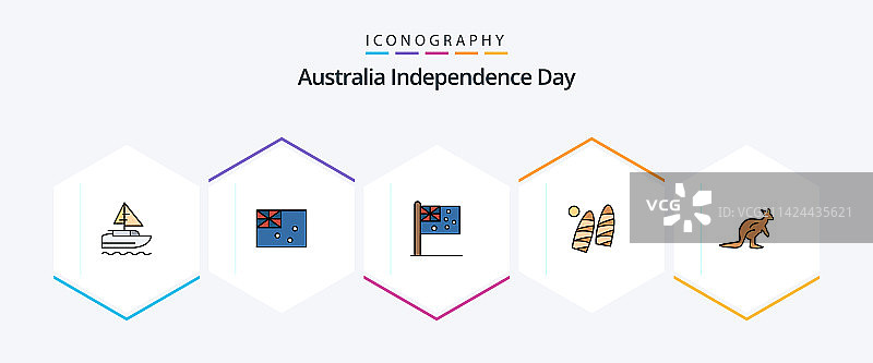 澳大利亚独立日25个线性图标图片素材
