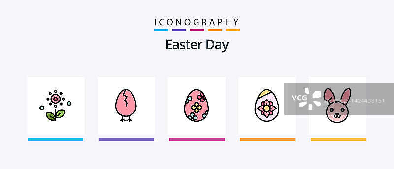 复活节填充线条5图标包，含玫瑰图片素材