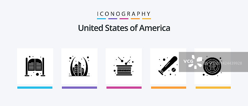 包含蝙蝠球地标的美国字形图标包5图片素材