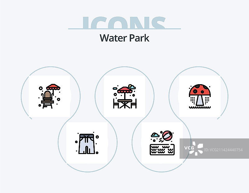 水上乐园线性填充图标设计套装图片素材