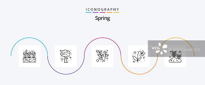 包含植物生长的春季线条图标图片素材