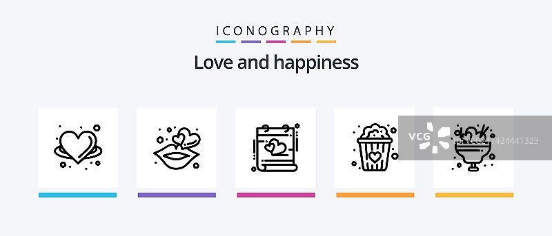 包含滴血之心的爱情线条5图标包图片素材