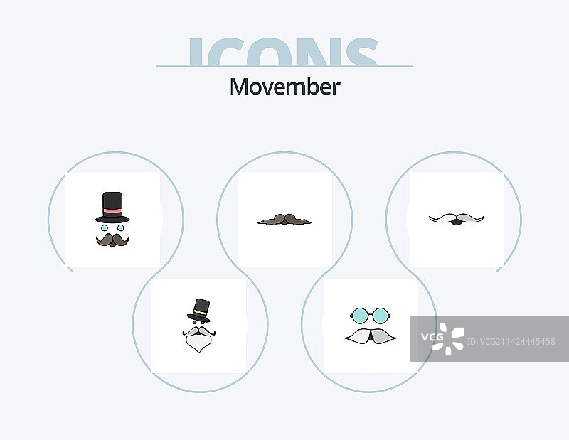 胡须月线性填充图标包5个图标设计图片素材