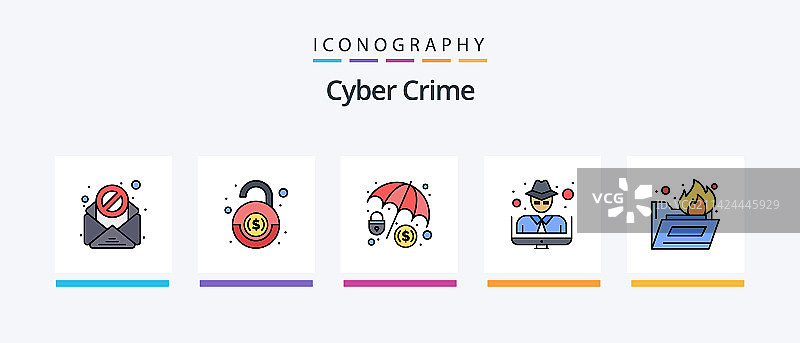 包含填充的网络犯罪线性图标包5图片素材