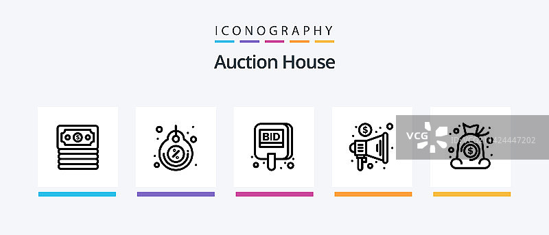 包含交易的拍卖线条5图标包图片素材