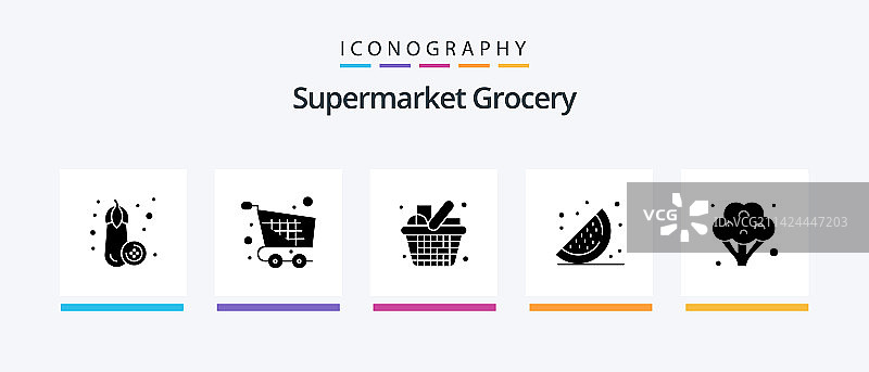 包含食物的5个食品杂货图标图片素材