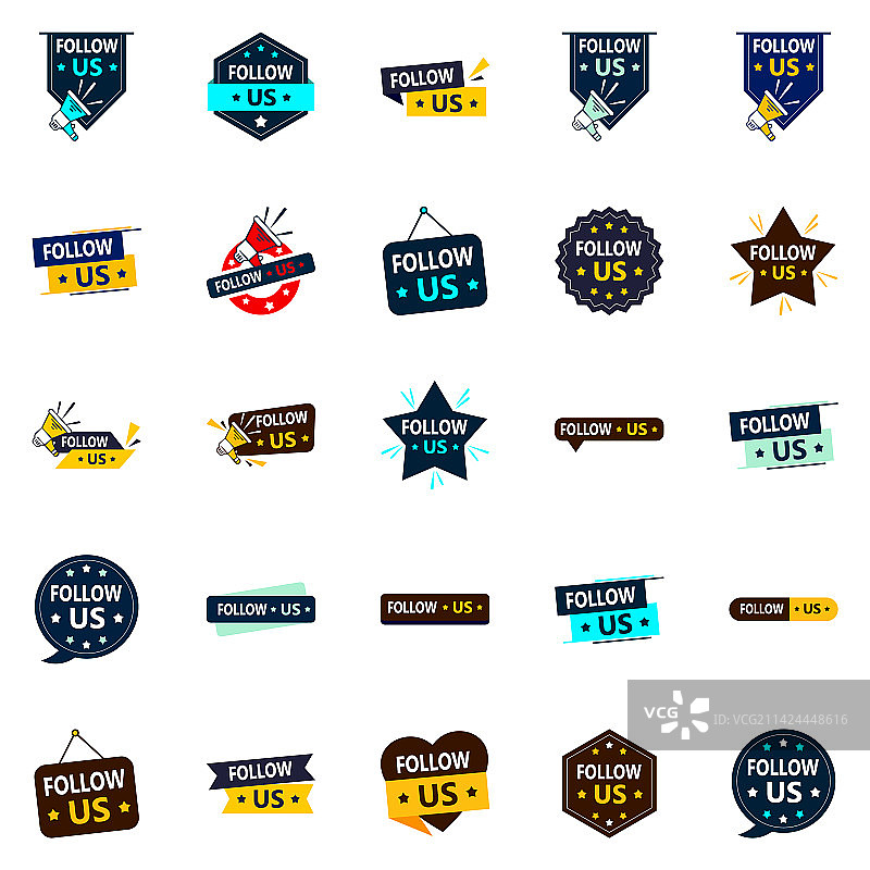 25个可定制的关注我们图形元素图片素材