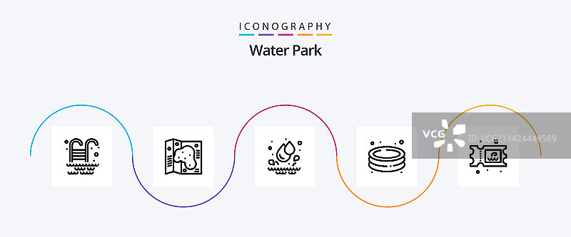 水上乐园线性风格5图标包，包含水元素图片素材