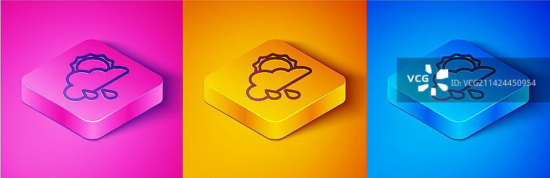 2.5D线条多云有雨和阳光图标图片素材