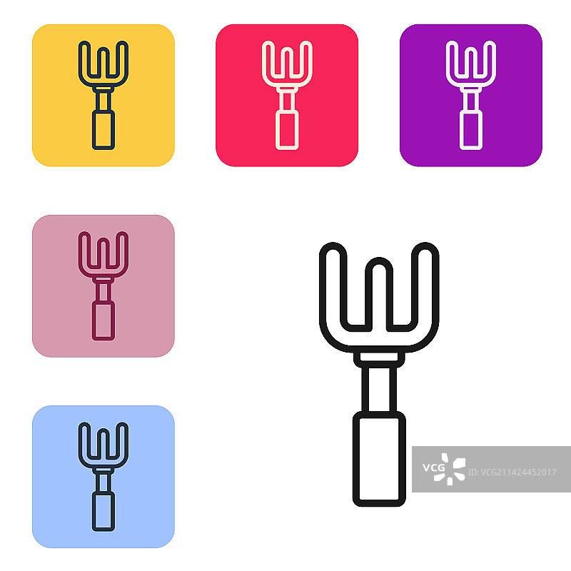 黑色线条花园耙图标，白色背景图片素材