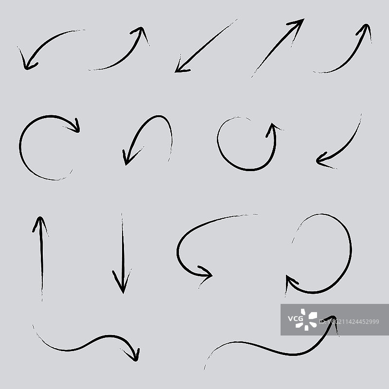 白色背景上的手绘做旧风格箭头图片素材