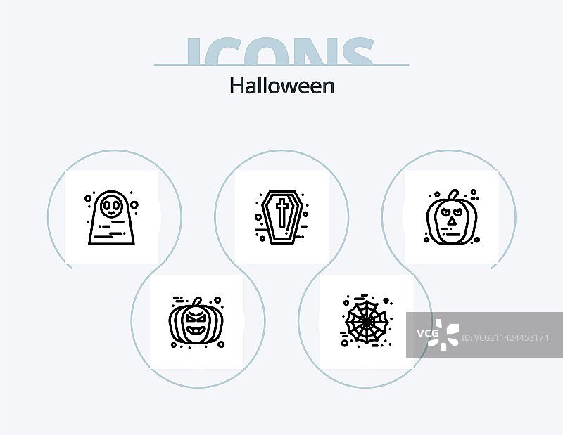 万圣节线性图标包：5个图标设计，头像图片素材