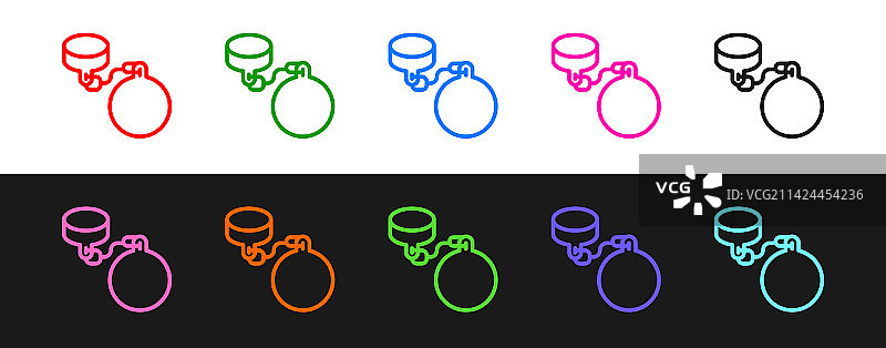 链球图标线条集，黑色背景图片素材