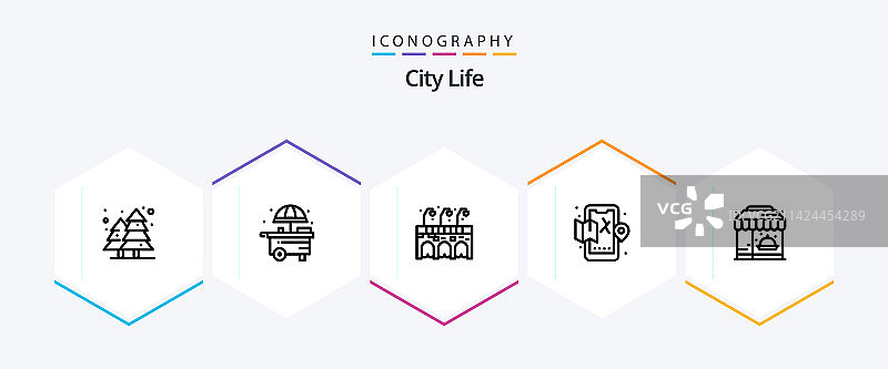 包含食物生活的城市生活25线条图标包图片素材