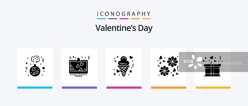 包含礼物的5个情人节字形图标包图片素材