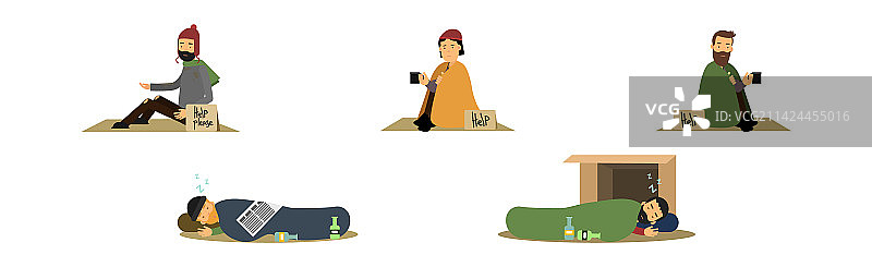 衣衫褴褛的流浪者乞讨图片素材